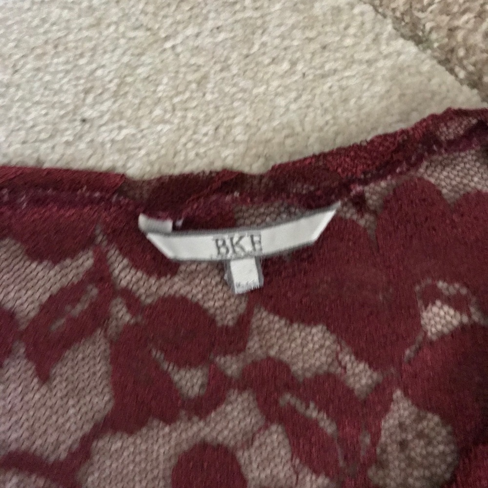 BKE Lace Wine-colored/Burgundy Long-sleeved Shirt - Picture 7 of 8